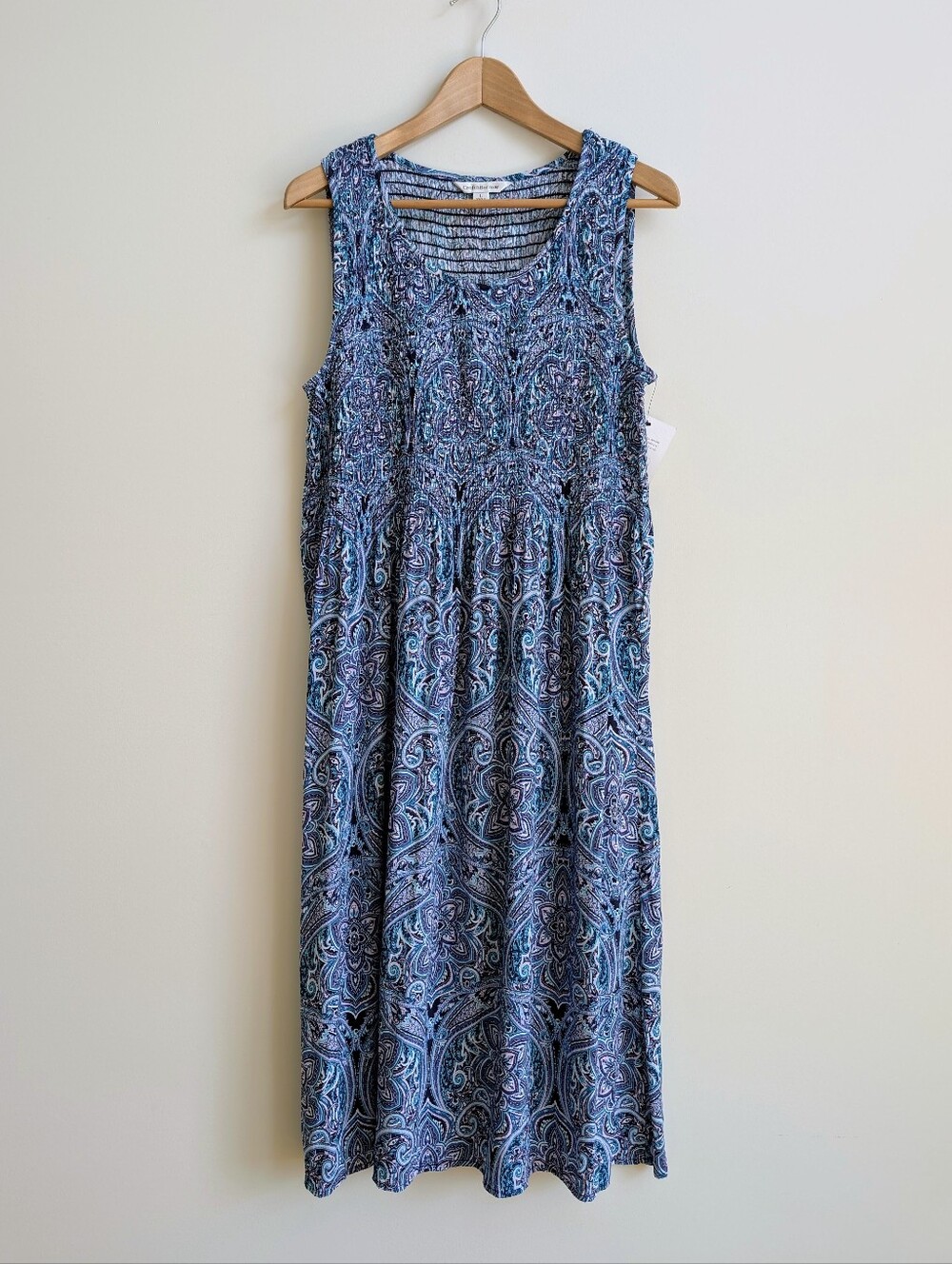 NWT Large Croft & Barrow Blue Geometric Floral Lightweight Midi Dress